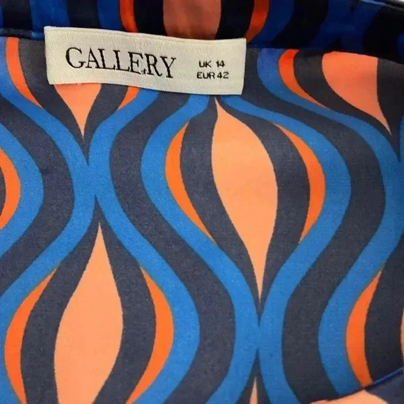 Gallery Navy Retro Style Long Sleeves Printed Pattern Blouse UK 14 - Picture 3 of 7